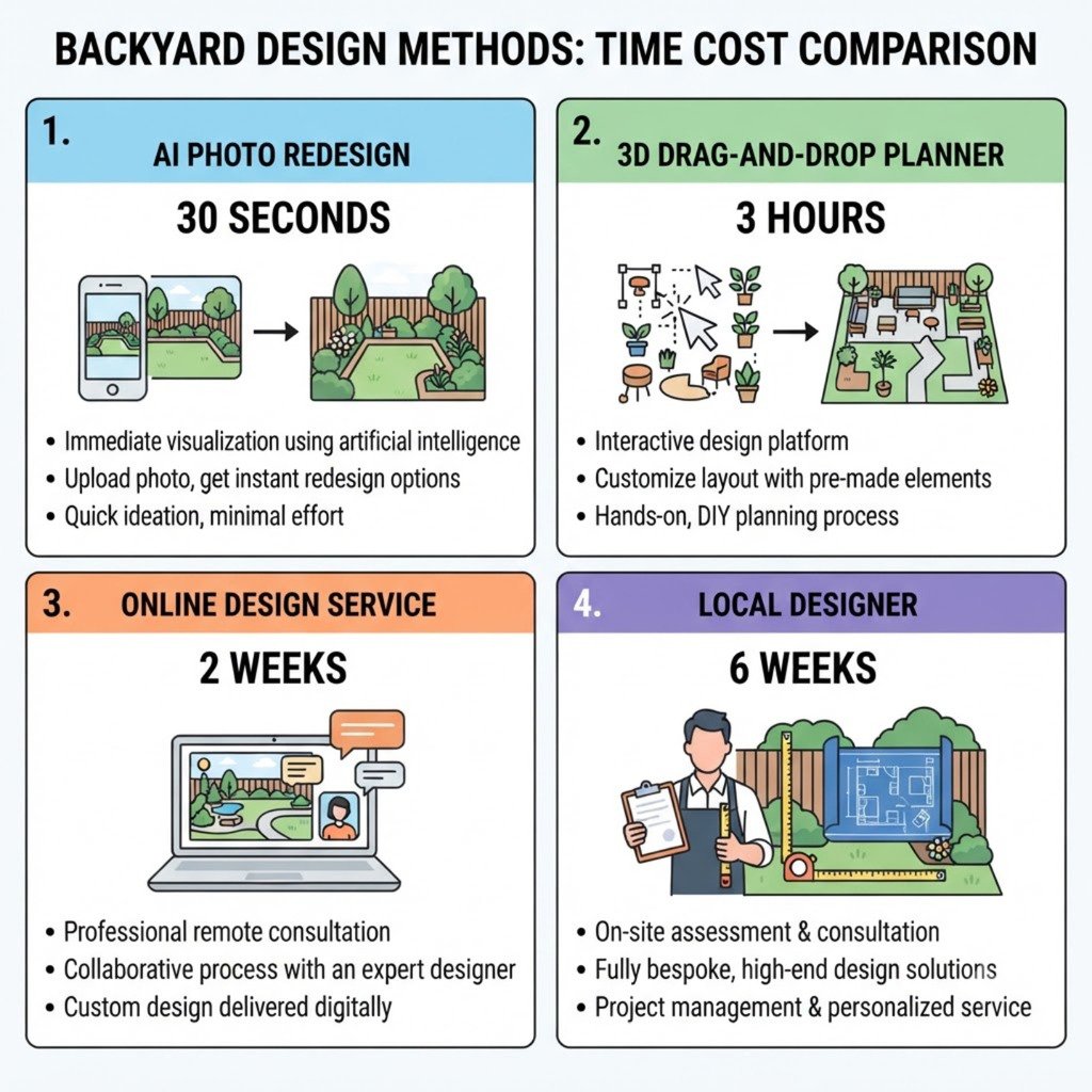Four ways to design a backyard online compared by time