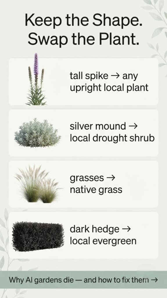 How to swap AI garden design plants for ones that survive locally