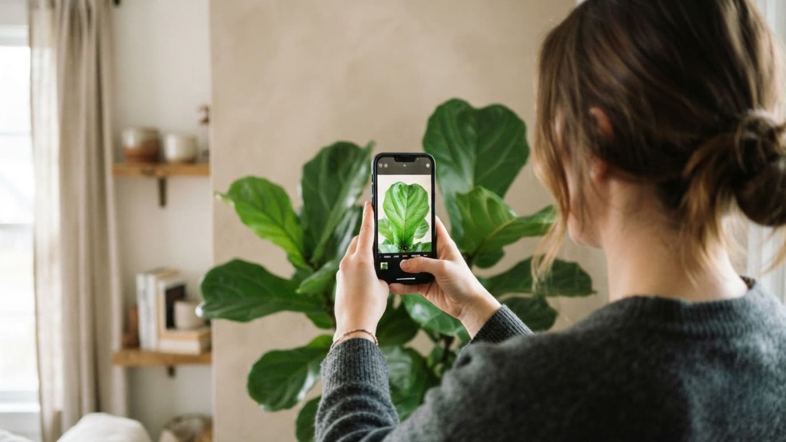 Photographing a single plant leaf with a phone to identify it - garden dremiai app